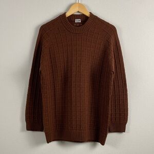 Son Of A Tailor 3D Check Knit Extrafine Merino Wool Long Sleeve Sweater | Brown